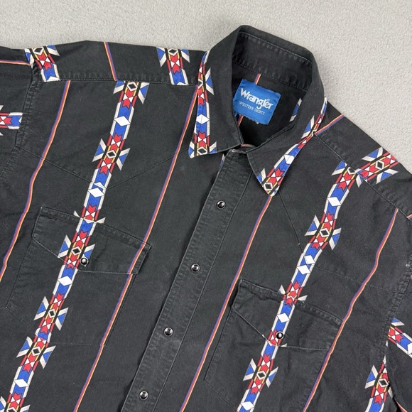 Wrangler Other - Vintage Wrangler Short Sleeve Pearl Snap Western Shirt Men's XL Black Aztec